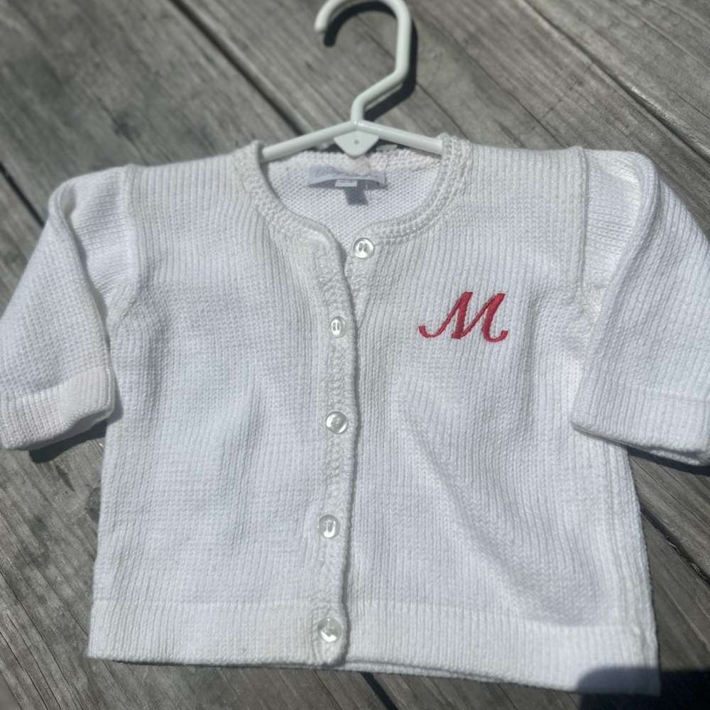 Vintage Baby Knit Embroidered Caridgan | "M" monogram |‎ 100% Peruvian Cotton